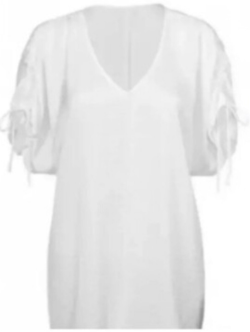 CAbi 5895 Seaside Top White V-Neck Short Ruched Sleeve Blouse Size Medium